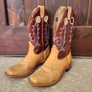 Womens Boulet Square Toe Leather Cowboy Western Boots, Handmade, Size 9 C